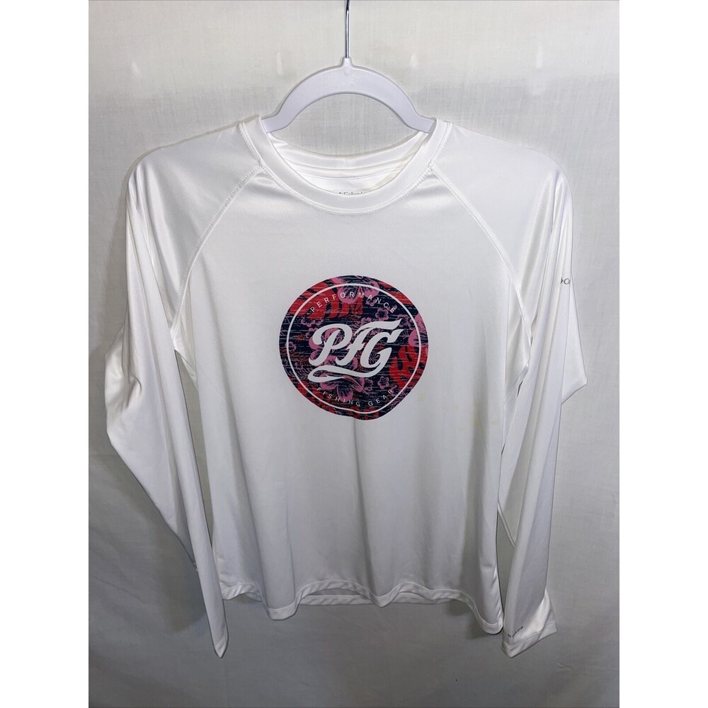 Columbia PFG Fishing Shirt Women’s Size Medium White Logo Long Sleeve Round
